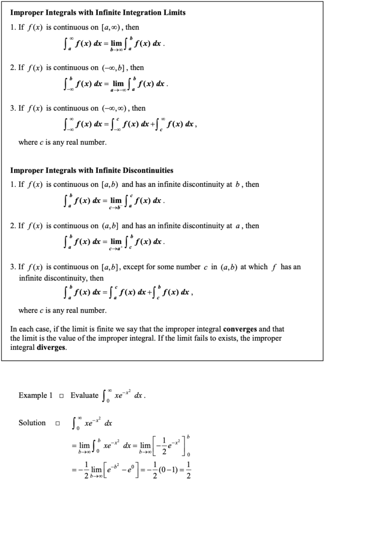 Improper Integrals in Techniques of Integration